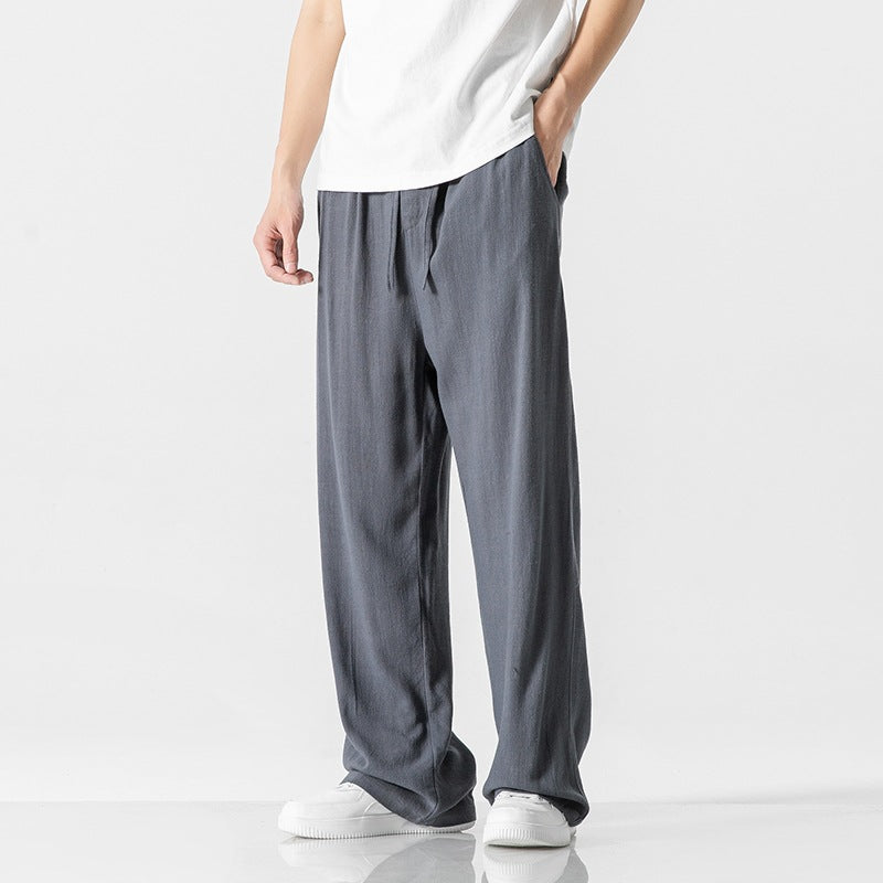 Men's Trousers – Linen Blend – Loose Fit – Full Length – Drawstring Closure