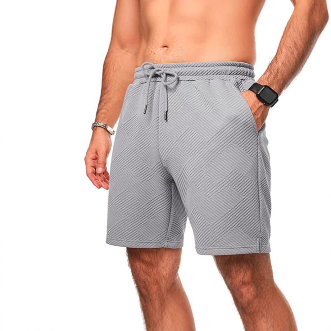 Men's Shorts – Loose Fit – Textured Zigzag Pattern – Drawstring Closure – Knee Length