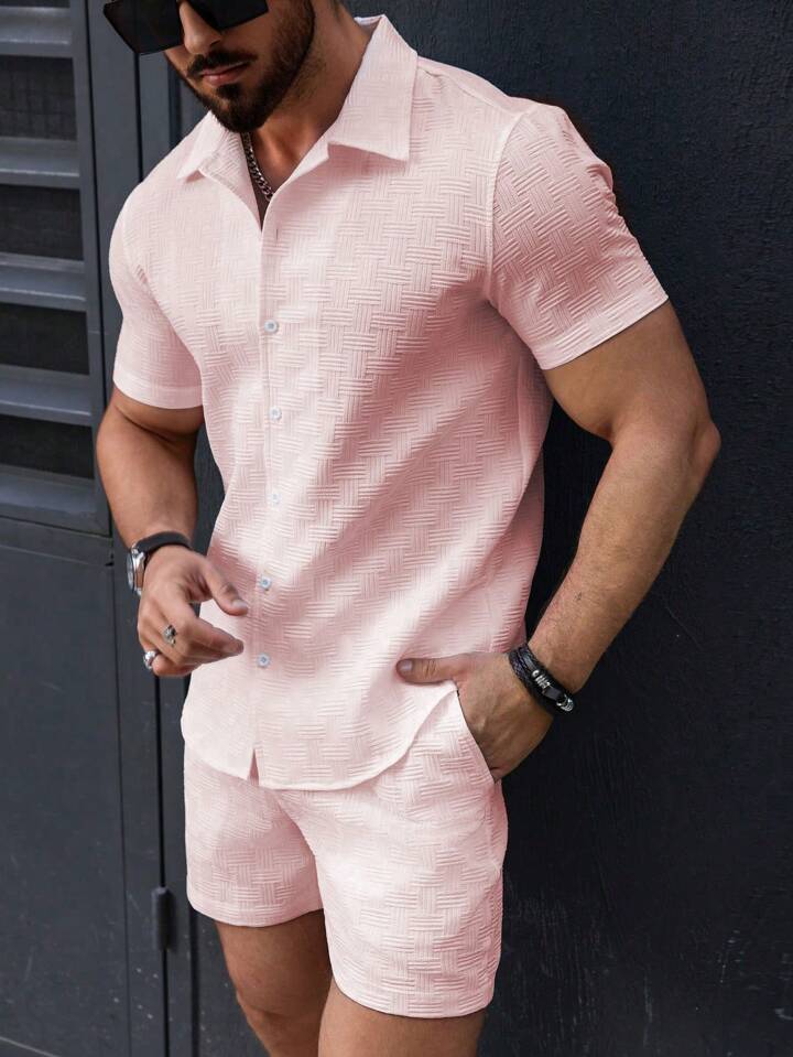 Men's Set – Slim Fit Shirt with Buttons & Shorts – Breathable Comfortable Fit