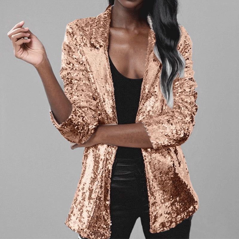 Women's Blazer – Tailored Fit – Sequins – Open Front – Long Sleeves