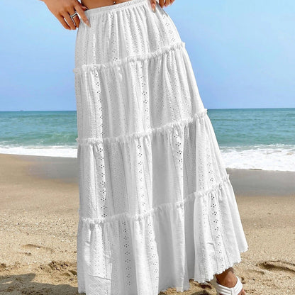 Women's Skirt Midi – A-line Fit – Layered Design – Breathable Material – Elastic Waist