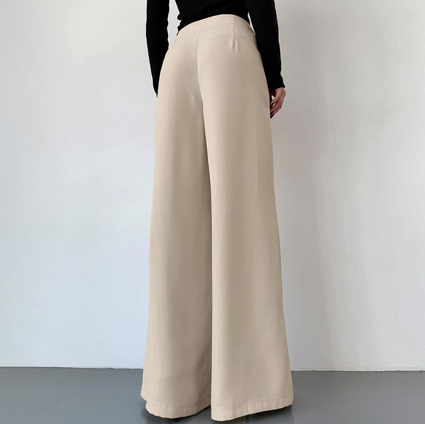 Women's Pants – Wide Leg – High Waist – Light and Draped – Full Length
