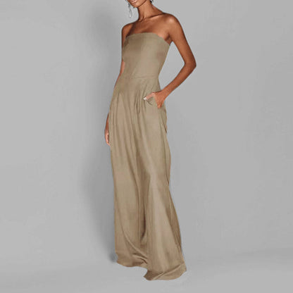Women's Jumpsuit – Strapless – Slim Waist – Wide Leg Pants – Elegant Party Look