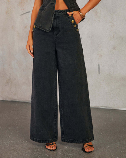 Women's Vest in Denim – Tailored Fit – Button Closure – Waist-Length Structured Design