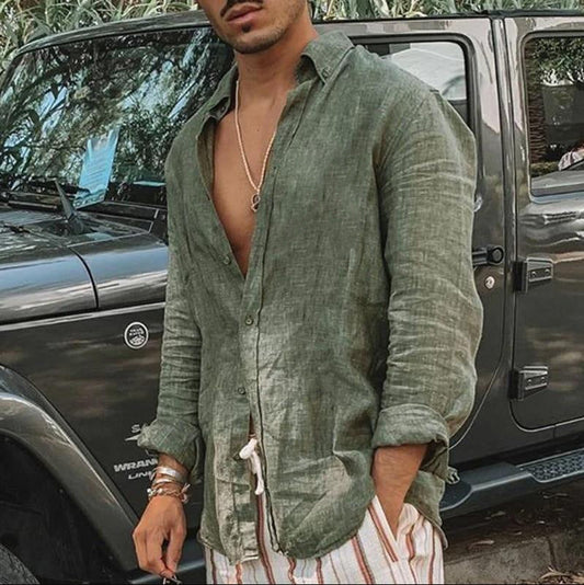 Men's Shirt with Buttons – Relaxed Fit – Long Sleeve – Breathable Linen Look