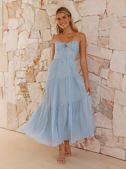 Dress for Women – Sleeveless A-line – Mid-length with Layered Skirt – Open Back
