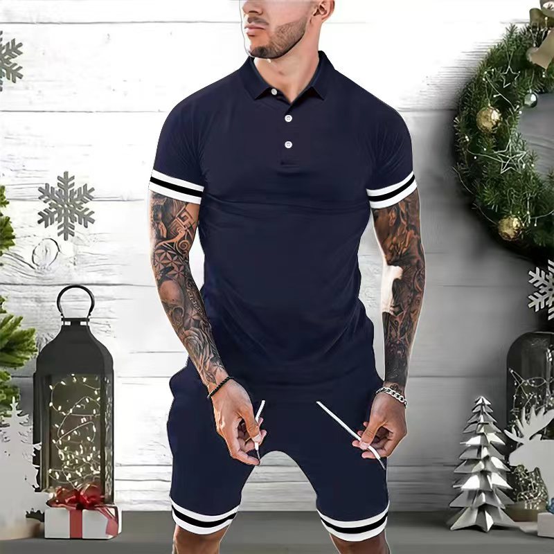 Men's Polo T-shirt – Slim Fit – Breathable Material – Short Sleeves – Sporty Stripes