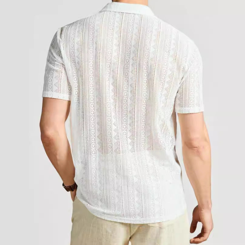 Men's Shirt with Short Sleeves – Relaxed Fit – Lightweight Knit – Lace Open Pattern