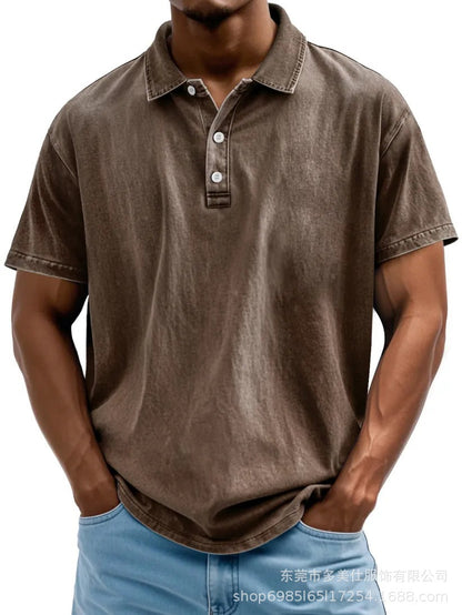 Men's Polo Shirt – Cotton – Relaxed Fit – Washed Retro Style – Short Sleeve