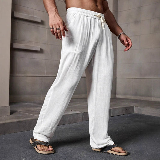 Men's Trousers – Loose Fit – Elastic Waist with Drawstring – Breathable Natural Material – Full Length