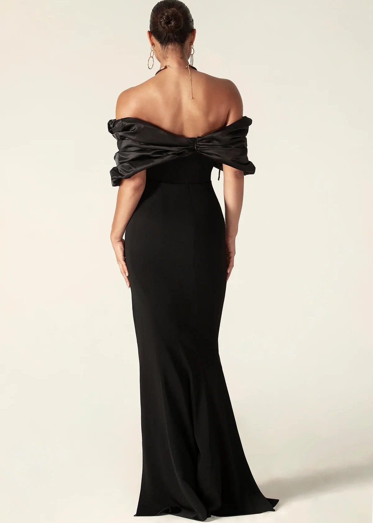 Women's Evening Dress - Off-Shoulder - Draped Bodice - High Slit - Elegant Party Dress