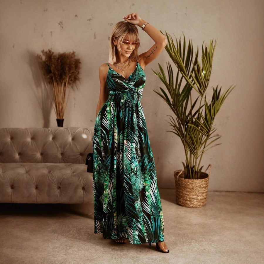 Women's Maxi Dress – Light and Breathable – V-Neck Wrap – Adjustable Straps – Floral Print