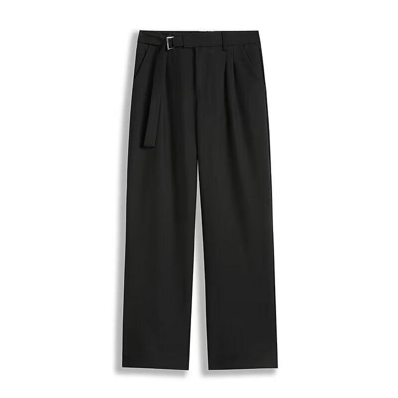 Men’s Wide-Leg Trousers - High-Waist Pleated Pants - Belted