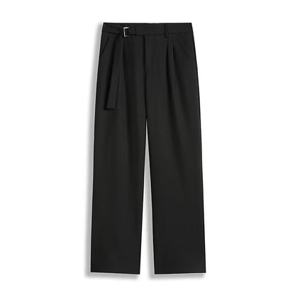 Men’s Wide-Leg Trousers - High-Waist Pleated Pants - Belted