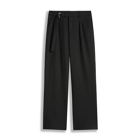 Men’s Wide-Leg Trousers - High-Waist Pleated Pants - Belted