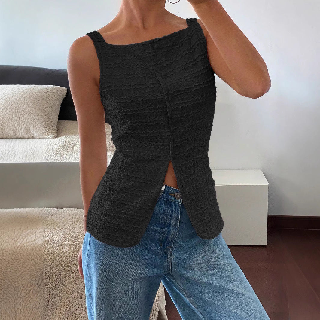 Women's Tank Top – Slim Fit – Ribbed Texture – Button Details – Soft Comfort
