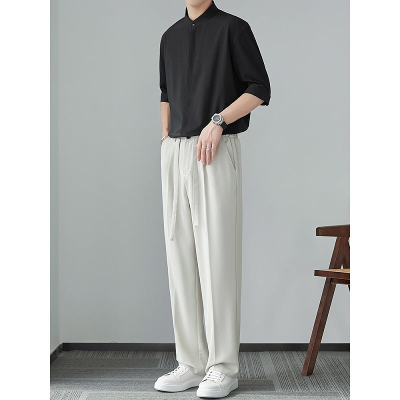 Men's Shirt with Long Sleeves – Relaxed Fit – Lightweight and Breathable Material – Mandarin Collar