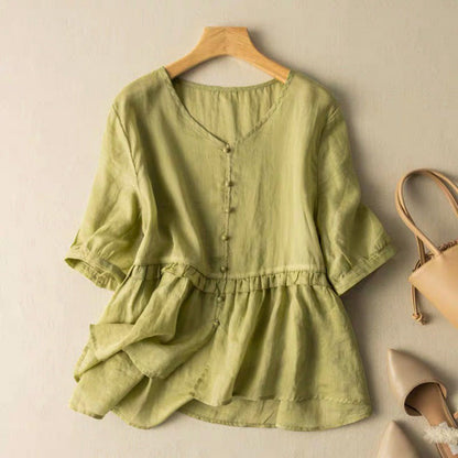 Flowy Button Front Blouse for Women – Stylish Casual Comfort