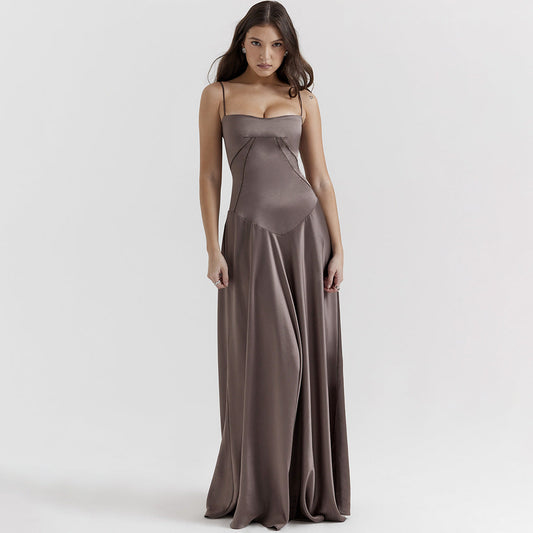 Women's Midi Dress – Slim Fit – Silk-like Material – Spaghetti Straps – Elegant Drape