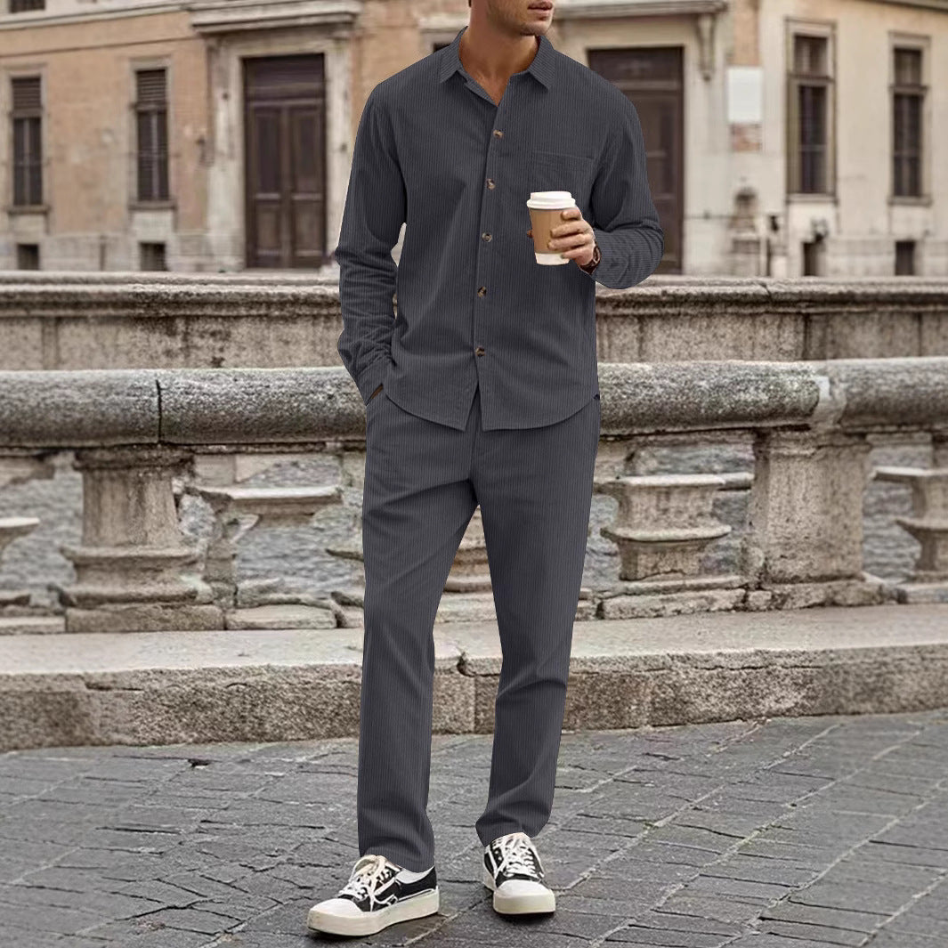 Men's Set with Shirt and Pants – Corduroy – Relaxed Fit – Button Closure