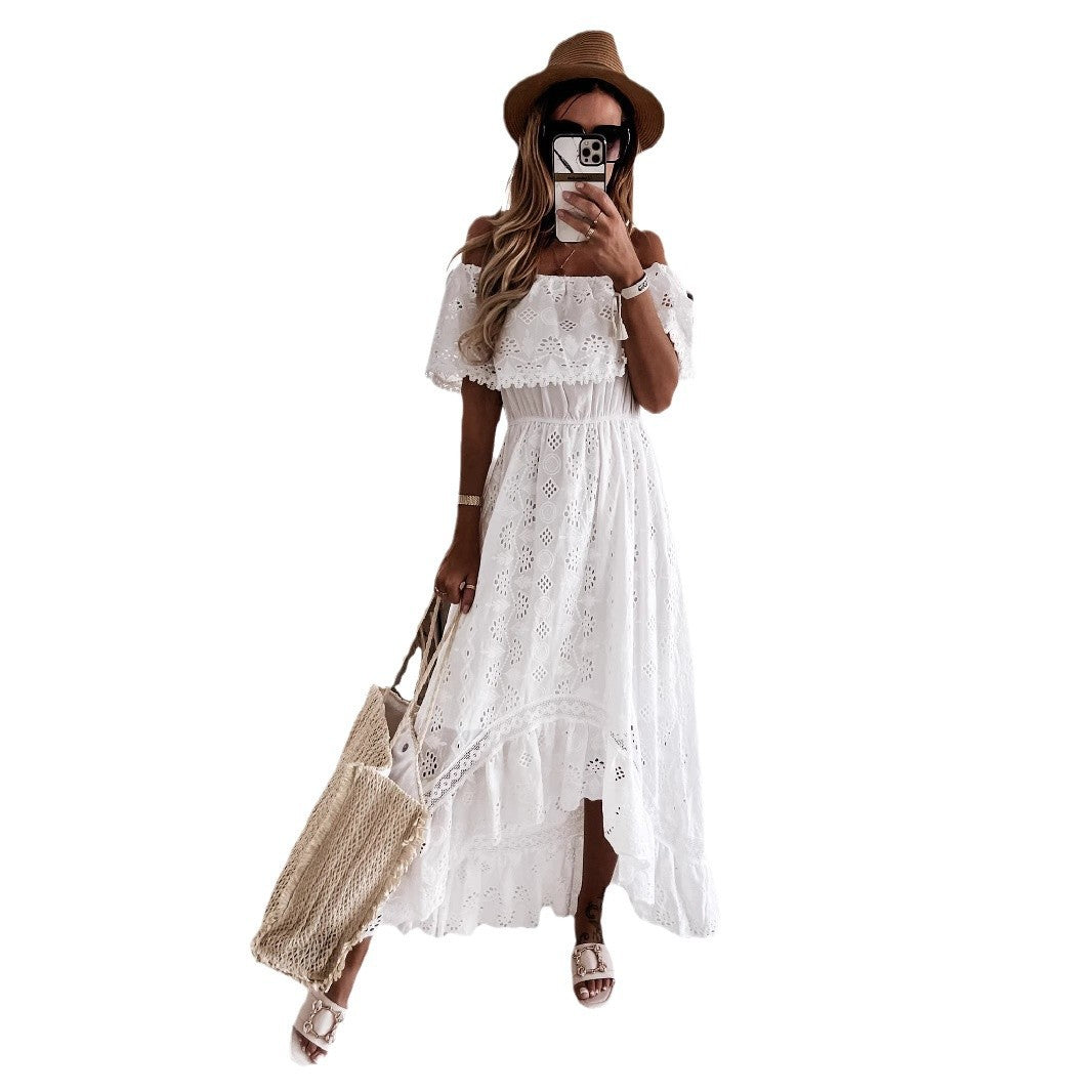 Women's maxi dress – off-shoulder – lace details – bohemian cut – loose fit