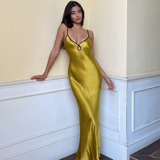 Women's Slip Dress – Slim Fit – Satin Look – Spaghetti Straps – Open Back – Evening Dress