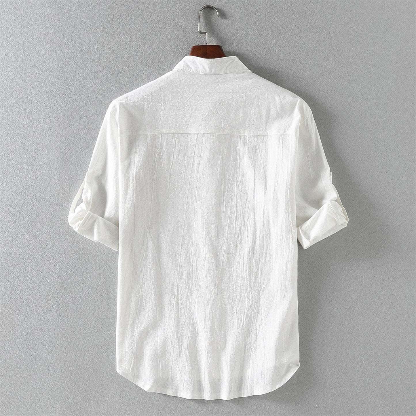Men's Shirt with Short Sleeves – Relaxed Fit – Linen Blend – Mandarin Collar
