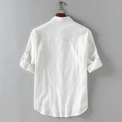 Men's Shirt with Short Sleeves – Relaxed Fit – Linen Blend – Mandarin Collar