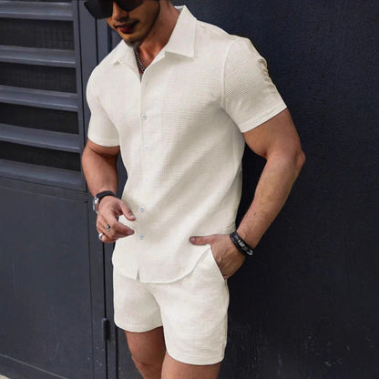 Men's Set – Slim Fit Shirt with Buttons & Shorts – Breathable Comfortable Fit