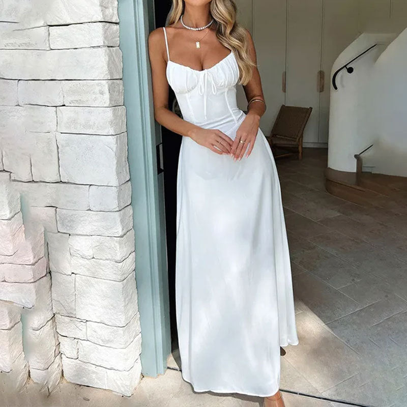 Women's A-line Dress – Light Chiffon – Ruched Bodice – Strapless – Long and Elegant