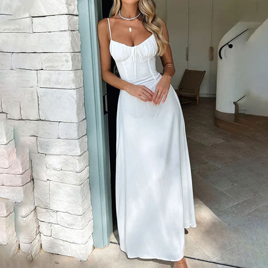 Women's A-line Dress – Light Chiffon – Ruched Bodice – Strapless – Long and Elegant