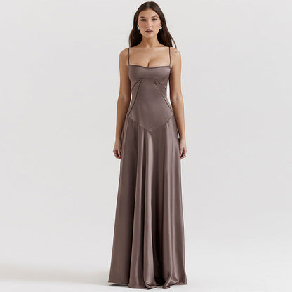Women's Evening Dress – Satin – A-line Fit – Spaghetti Straps – Cut-out Waist