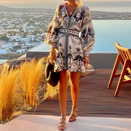 Dress for Women – Short Length – Relaxed Fit – Long-Sleeved – Lightweight and Breathable – Patterned