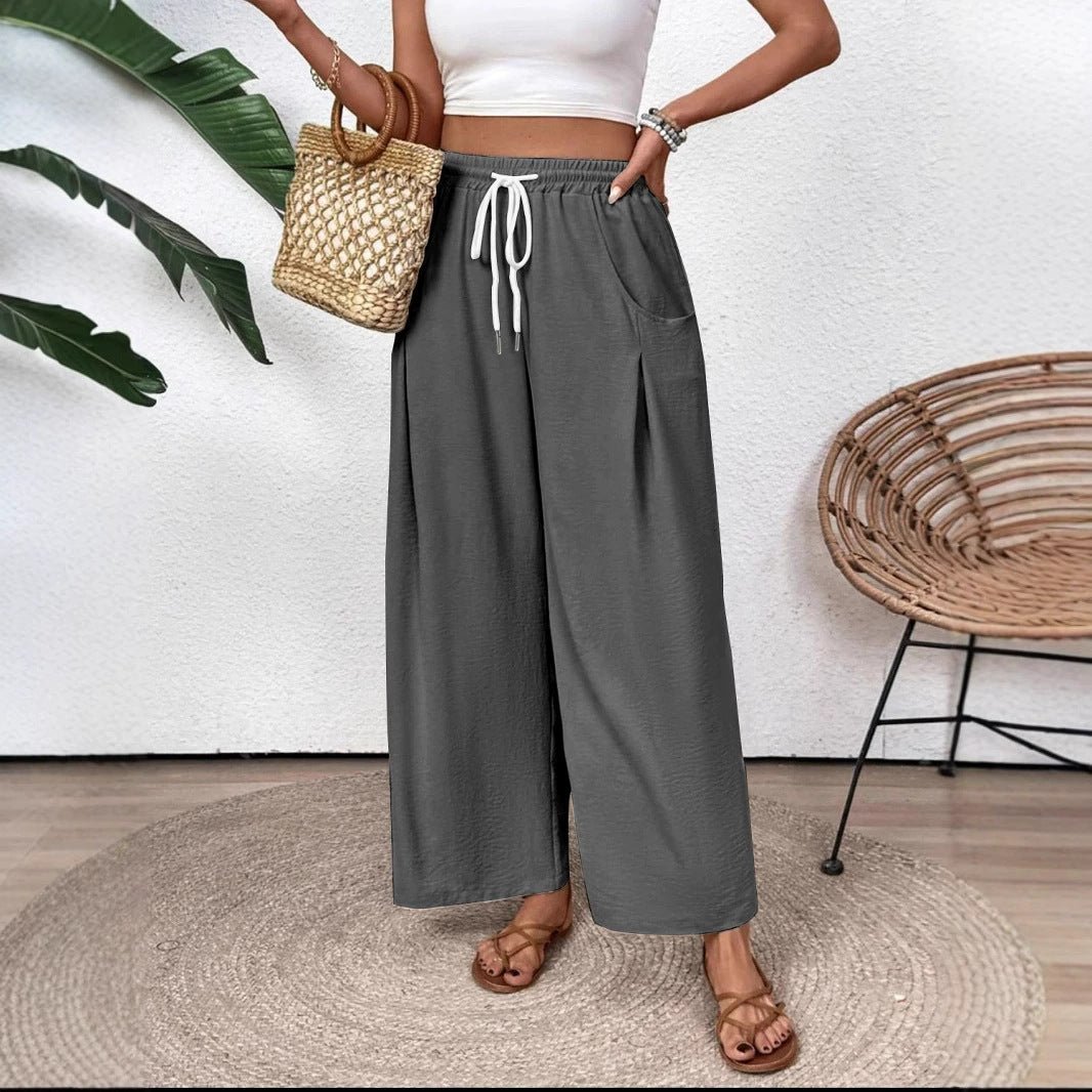 Women's Trousers with Width – Breathable Lightweight Fabric – Elastic Waist with Drawstring – Full Length