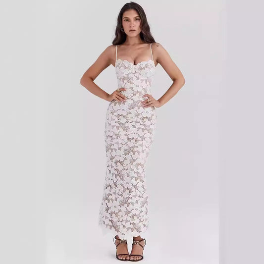 Women's Slip Dress – Slim Fit – Sweet Pattern Lace – Full Length – Evening Wear