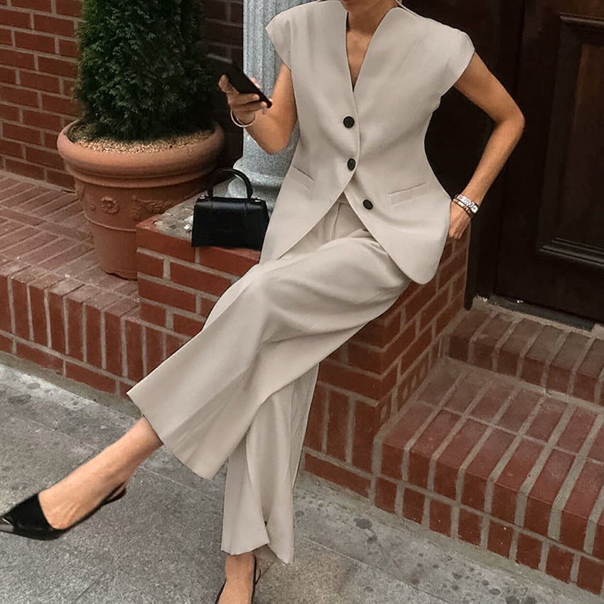 Women's Jumpsuit – Tailored Vest and Wide Trousers – Elegant Business Look