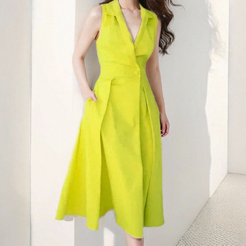 Dress for Women – Midi Length – A-line Cut – V-neckline – Lightweight and Breathable