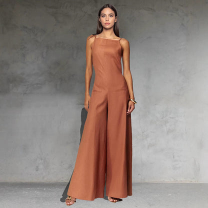 Women's Jumpsuit – Sleeveless – Relaxed Fit – Wide Leg – Cotton Linen Blend