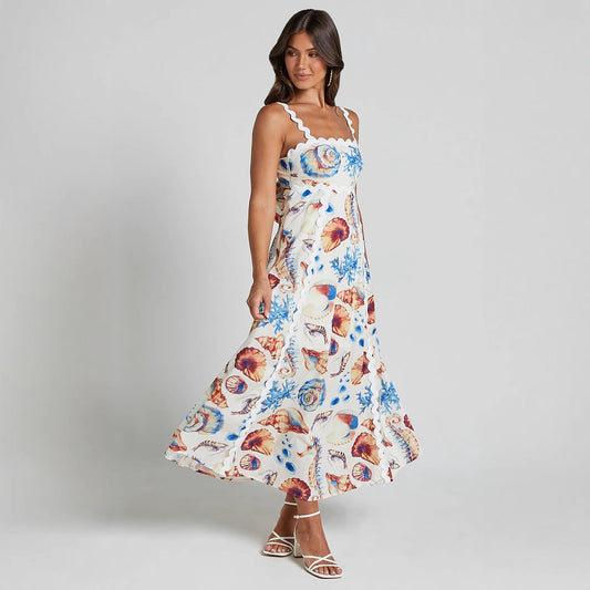 Women's Maxi Dress – Light Cotton – Loose Fit – Spaghetti Straps – Striped Print