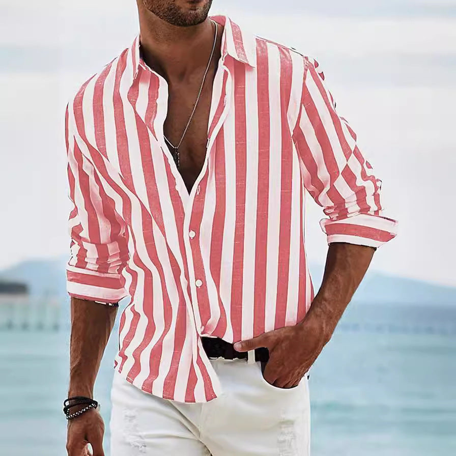 Men's Shirt with Long Sleeves – Relaxed Fit – Striped – Breathable Material