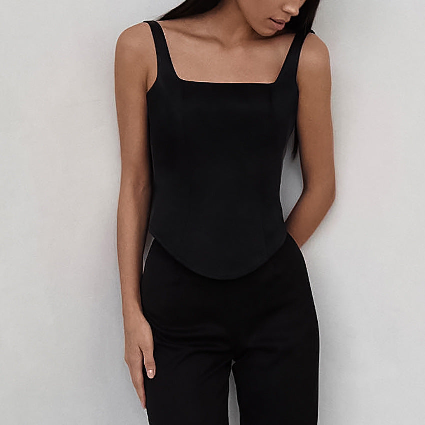 Women's Camisole Top – Slim Fit – Corset Design – Square Neck – Short Model