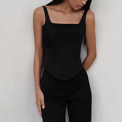 Women's Camisole Top – Slim Fit – Corset Design – Square Neck – Short Model