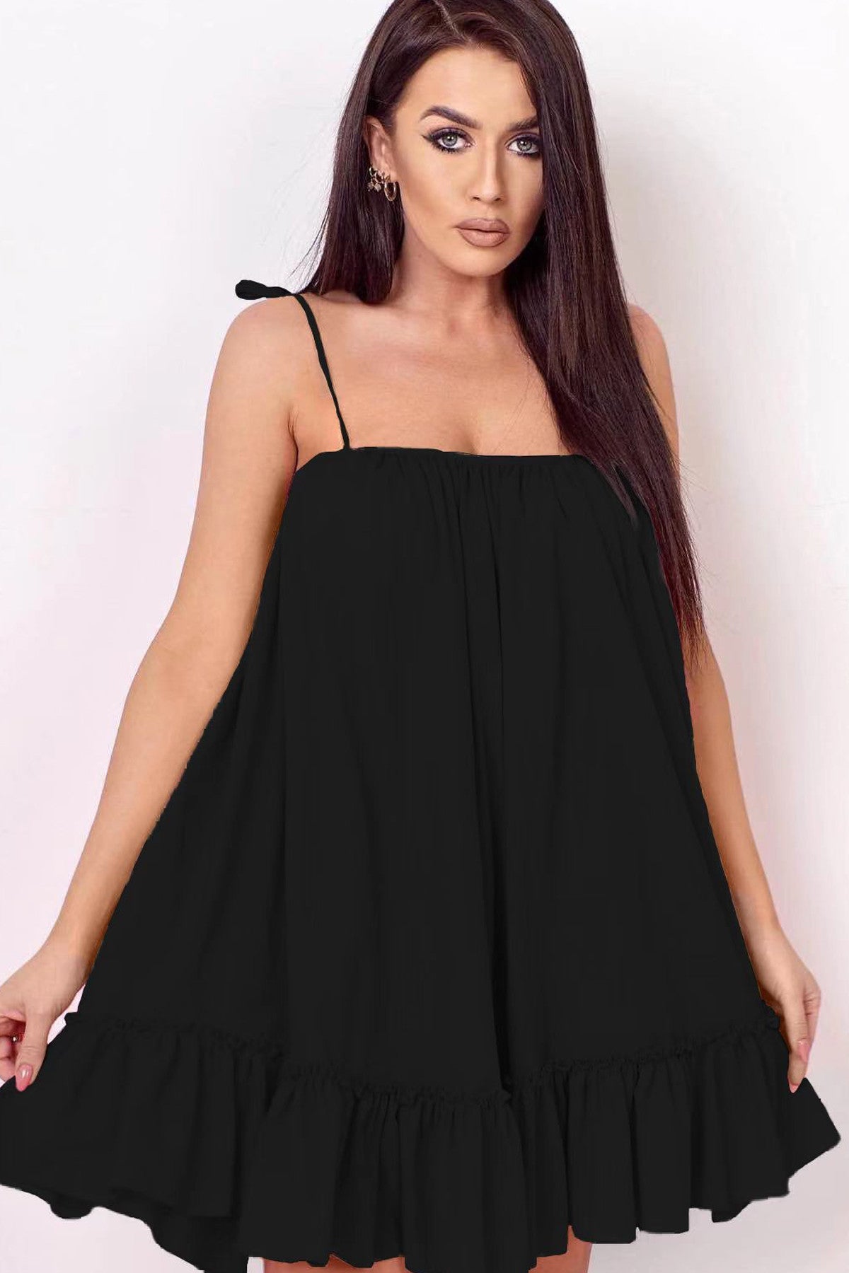 Women's Summer Dress – Light Cotton – Loose Fit – Spaghetti Straps – Ruffle Hem