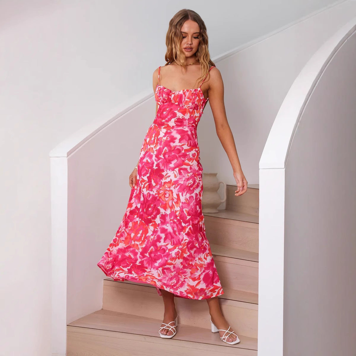 Women's Slip Dress – Satin Look – Slim Fit – Spaghetti Straps – Ankle-Length Back Cut