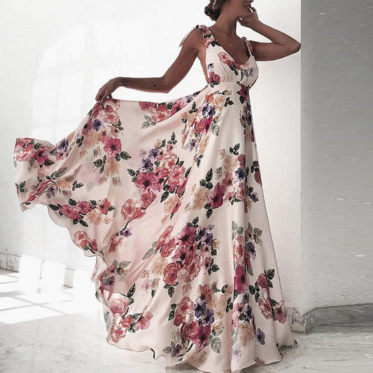 Dress for Women – Maxi Dress – Floral Print – Sleeveless – Open Back – Loose Fit