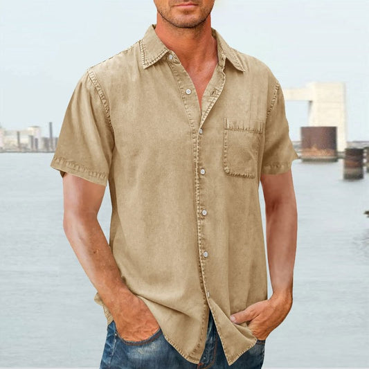 Men's Shirt with Short Sleeves – Relaxed Fit – Natural Fibers – Button Closure – Chest Pocket