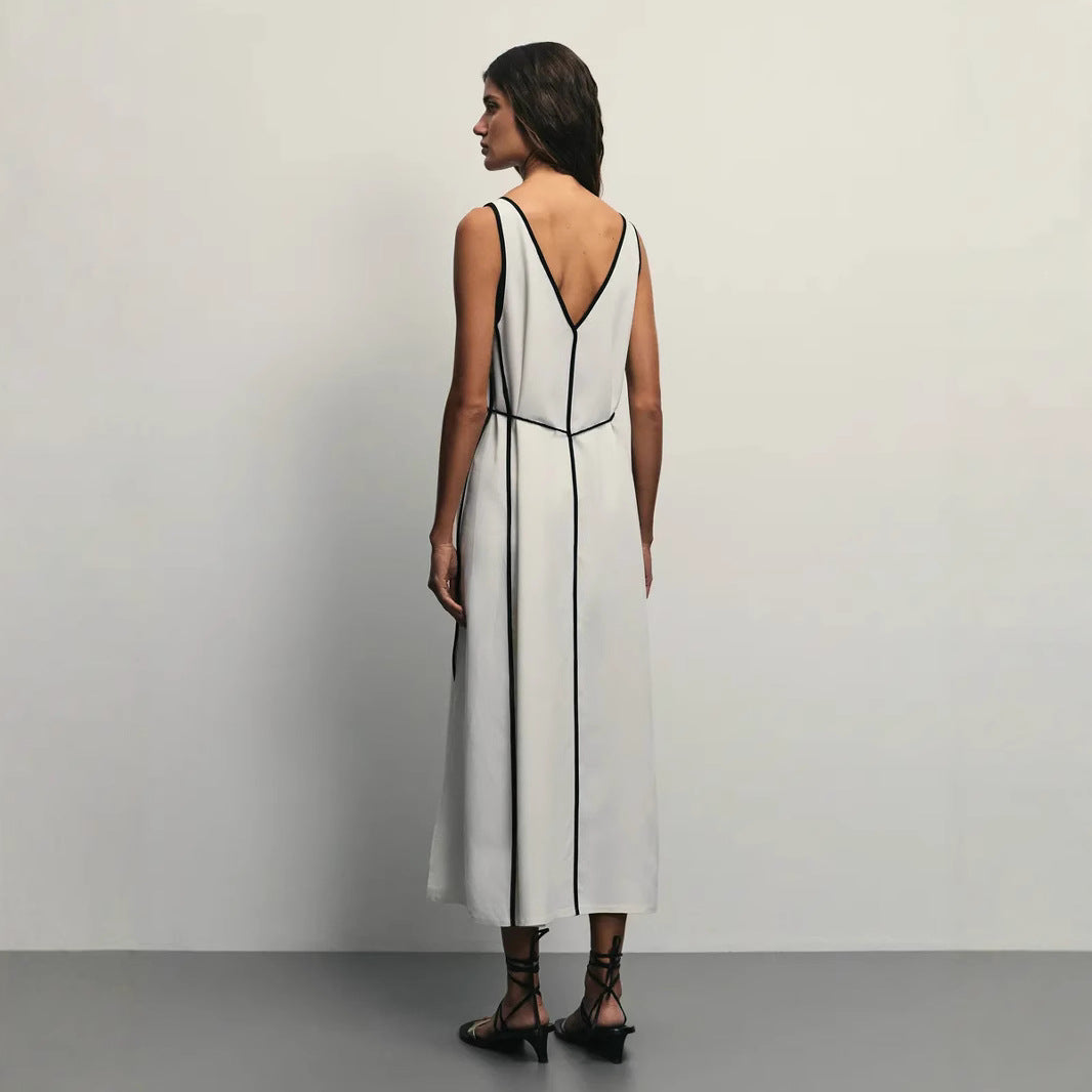 Dress for Women – Sleeveless – A-line Fit – U-neck – Waist Tie – Light and Breathable
