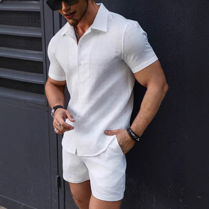 Men's Set – Slim Fit Shirt with Buttons & Shorts – Breathable Comfortable Fit