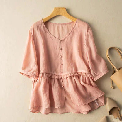 Flowy Button Front Blouse for Women – Stylish Casual Comfort