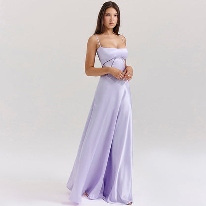 Women's Evening Dress – Satin – A-line Fit – Spaghetti Straps – Cut-out Waist